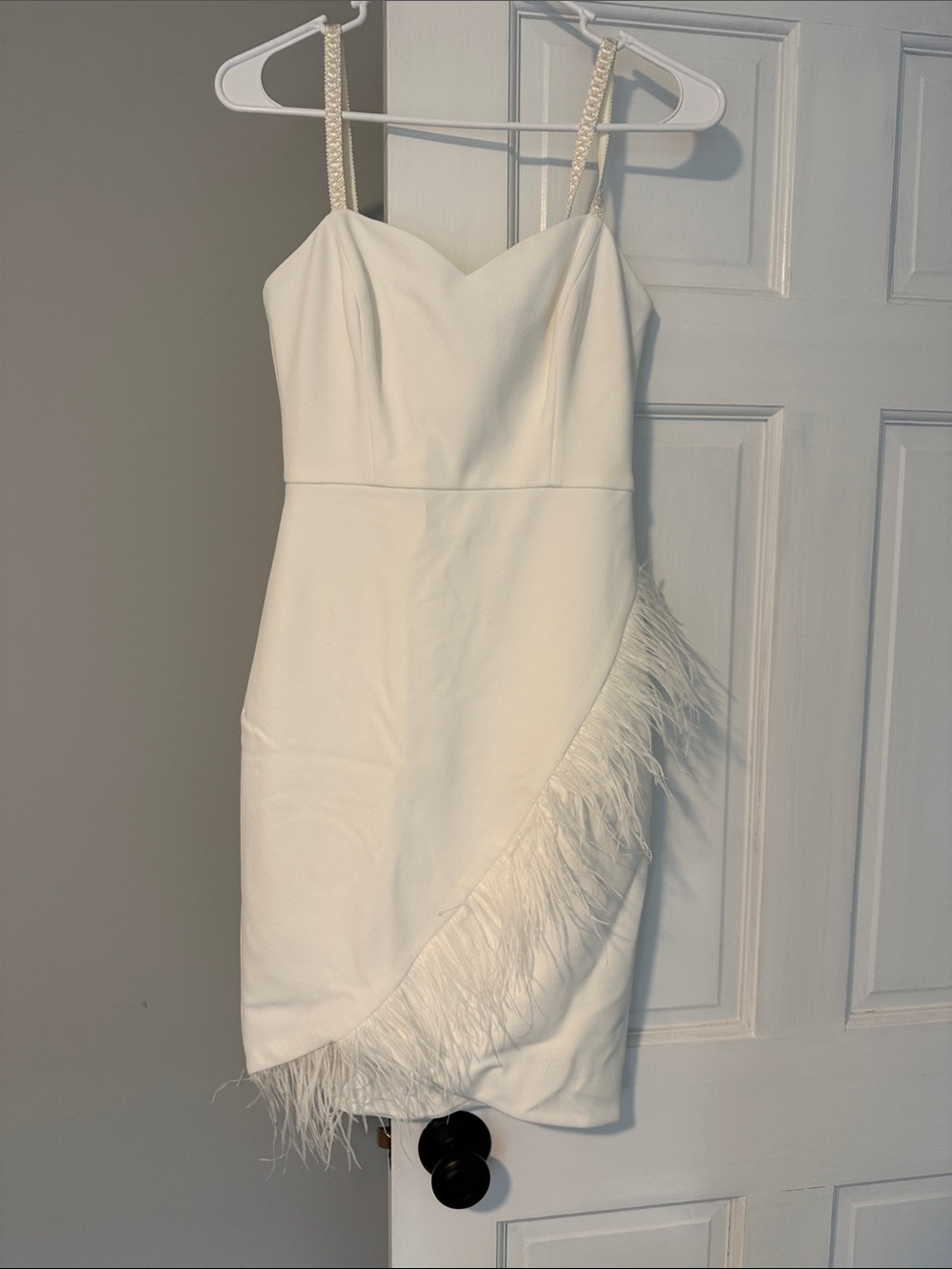 Aqua White Feather-Trim Mini Dress
